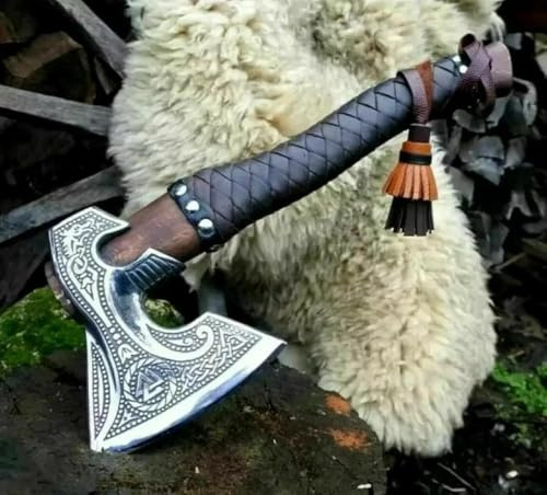 Handmade Viking Axe Hatchet Throwing Axes Chopper Axes Gifts for Men - Wood Working Hand Tool - Viking Gifts - Tomahawk Bearded - Forged High Carbon Steel (Russian Valknut Viking Axes)