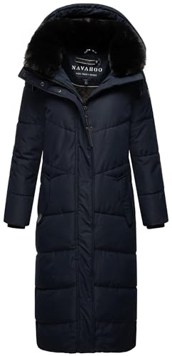 Navahoo - Cappotto invernale da donna extra lungo, trapuntato, con cappuccio rimovibile, Hingucker XIV, XS-5XL, blu navy, L