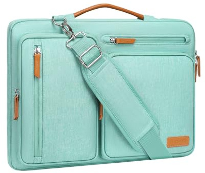 MOSISO Maletín Portátil 13,3 Pulgadas, 360 Protectora Laptop Bandolera Compatible con MacBook Pro 14,HP,Dell,Lenovo, Lateral Abierta Mensajero Bolsa con 4 Cremallera Bolsillos,Aqua Verde