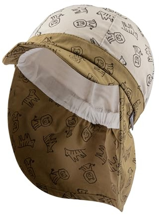 Sterntaler Schirmmütze Nacken Safaritiere - Jungen Mütze aus Baumwolle mit Nackenschutz - UV-Schutz 50+ Sonnenhut zum Binden - Sommer Kopfbedeckung Baby und Kind - lichtgrau, Größe 43