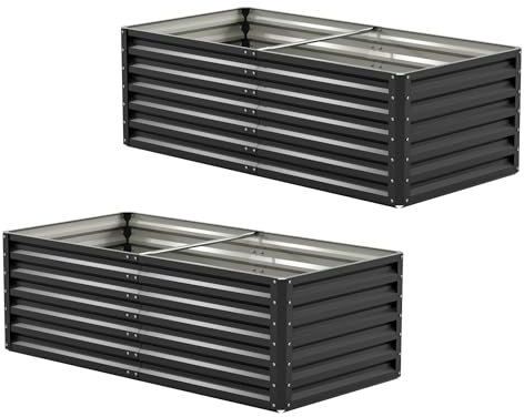 Amopatio Hochbeet Metall 2er-Set, Pflanzbeet Hochbeete für Garten, 180x90x60 cm, Hochbeete-kit 970 L für Gemüse Blumen Sukkulenten Kräuter, Blumenbeet & Pflanzentrog, Verzinkter Stahl, Schwarz