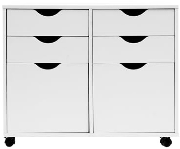 MMT Storage Cabinet, White, 4 Drawer Pedestal 2 Cupboard Mobile Filing Cabinet, Makeup Storage, Wardrobe Storage, Office Bedroom Storage Cabinet