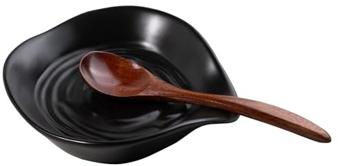 Karisky Spoon Rest for Stove Top, 5 Inch Ceramic Spoon Holder for Counter, Cooking Spoon Holder for Utensils, Coffee Spoons, Spatula, Ladle, Tongs, Black