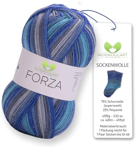 MeriWoolArt® Filato Calza 4 Fili – Gomitolo da 100g in Lana Merino per Maglia e Uncinetto, 75% Lana Vergine (Superwash), 25% Poliammide, 420m – Ideale per Calze da Uomo e Donna, Maglioni e Cardigan