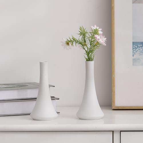 Glosoni 2-teiliges weißes, mattes Keramikvasen-Set, Bauernhaus-Dekoration, dekorative Vase, geeignet für Küche, Schlafzimmer, Büro, Wohnzimmer, Badezimmer und Esstischdekoration
