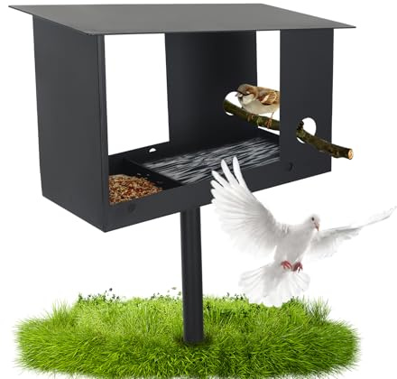 Casa para pájaros con soporte, estación de alimentación de pájaros de metal, comedero de pájaros 3 en 1, casa de pájaros resistente a la intemperie, estación de pájaros silvestres, villa para pájaros,