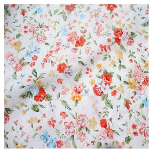 AMateschitz Tessuto di cotone al metro, stoffe per cucito, pacchetti di tessuti stampati, cotone puro, tessuto di cotone con motivo a cuore, fiori vintage, patchwork per abbigliamento, fai da te