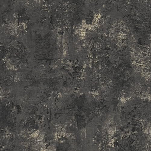 Profhome Carta da parati struttura 388234-GU carta da parati intissata (TNT) nero antracite oro 0,53 m x 10,05 m / 5,33 m2