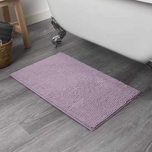 Brentfords Noodle Bath Mat Non-Slip Chenille, Extra Soft Purple Shade Bathroom Rug Super Absorbency Long Bathroom Rug Machine-Washable Quick Dry Foot Mat, Lilac 45x45cm