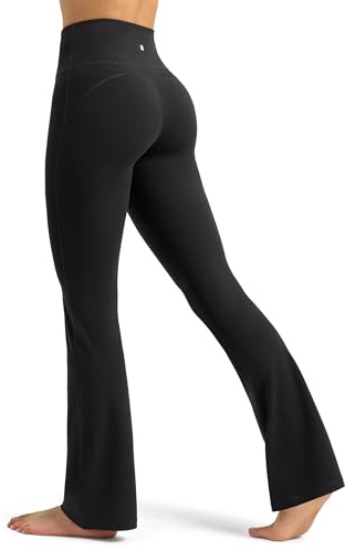 WILLIT Flared Leggings Damen Yogahose Hohe Taille Schlaghose Bootcut Sporthose Blickdicht Leggins Bootleg Arbeitshose 81cm Schwarz M