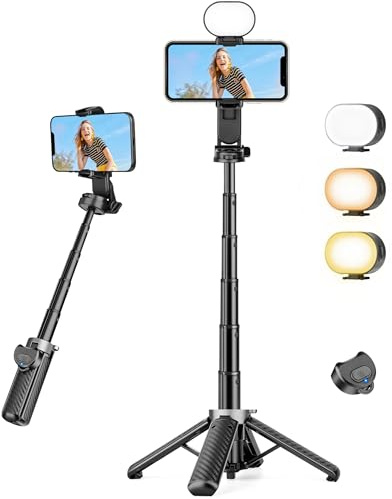 Victiv Mini Palo Selfie con Luz, Tripode para Movil Ligero y Compacto con Control Remoto, All-en-One Selfie Stick con Luz Desmontable Compatible con iPhone 17/16/15/14/13/12 Samsung & Huawei
