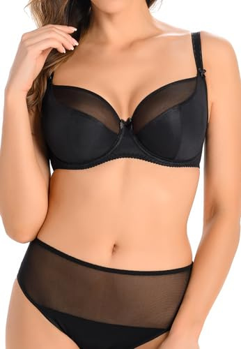 Teyli Soutien-Gorge Femme à Armatures et Coques, Bretelles réglables, empiècements en résille, Fermeture au Dos – Grandes Tailles – Lingerie Confort Quotidienne