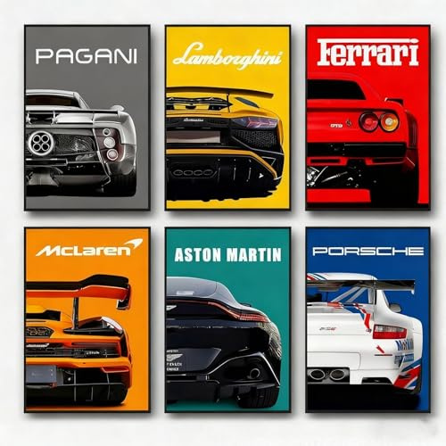STIFFENERS 6 PCS Car Posters, 21 * 30cm F1 Poster, Cool Room Decor Wall Art for Bedroom, Auto Themed Decor for Boys and Men, Posters for Man Cave and Theme Wall Creation