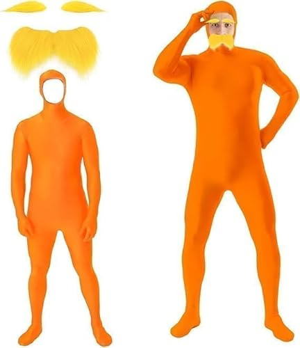 3pc Combinaison intégrale unisexe pour homme et femme - Combinaisons seconde peau- Costume Slenderman Costumes Lorax ouvert - Cosplay - Costumes d'Halloween - Combinaisons adulte avce barbe+sourcil