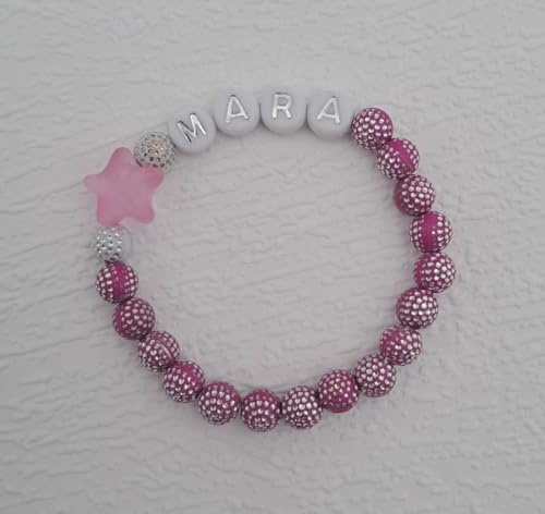 Perlen Armband für Baby und Kind mit Namen 0-6 Monate Neugeborene ca.10 cm für die Taufe, Geburtsarmband, Namensarmband, Taufarmband,Kinderarmband.