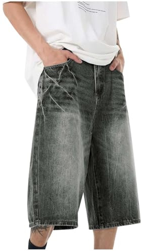 Mens Denim Shorts Baggy - Mens Jeans Shorts Stretch, Retro Jorts with Elasticated Waist 2026 New Model Denim Jeans Shorts Casual Style Wide-Leg Pants Suitable for Everyday Wear