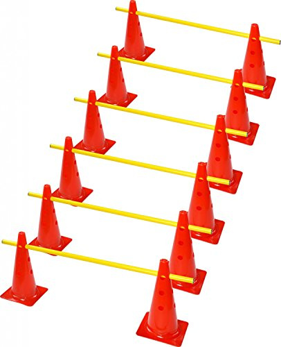 RHINOS sports Juego de 12 conos multifunción (38 cm) con 6 barras de entrenamiento (1 m)
