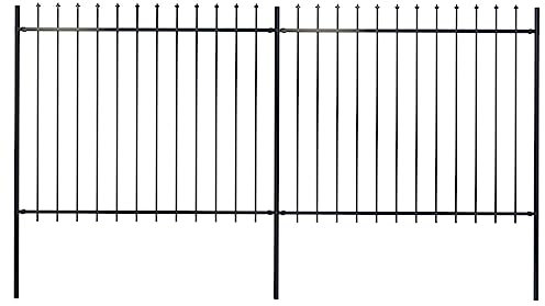 vidaXL Gartenzaun mit dekorativen Speerspitzen Schmuckzaun Metallzaun Zaun Zaunelemente Stahlzaun Gitterzaun Zaunfeld Tor Stahl 3,4x1,5m Schwarz