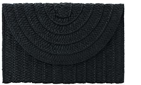 Syrads Bolso de mano de paja para mujer de verano tipo sobre bolso de playa,Negro