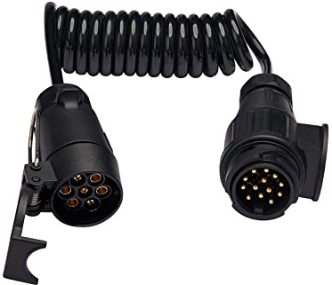 BEIJISTAR 1.6M Cable Extensión Remolque 13-7 Pines, con Enchufe 13 Pines y Zócalo 7 Pines, 12V Extensión Espiral Cable Remolque, para Caravana Camión RV Barco