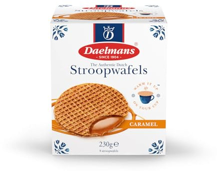 Daelmans Stroopwafels Scatola Cubo, 8 Waffle al Caramello Olandesi, Diametro 8 cm (230 g), Snack Classico da Caffè