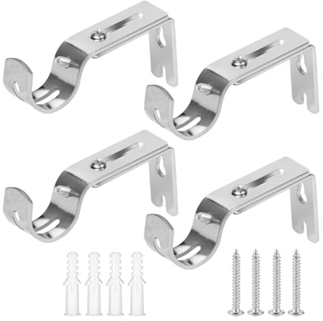 4 Stück Gardinenstange Halter Gardinenstangen Halterung mit Schrauben, Silber Gardinen Halterung mit Schrauben, Gardinenstangenhalter für Hause Büro Silber, Schrank, Schlafzimmer Kleiderschrank