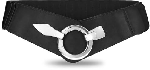 VONMELLI VOMELLI Breiter Elastischer Taillengürtel Damen - Vintage Stretchgürtel Hüftgürtel mit Silberschnalle für Kleid Schwarz XL