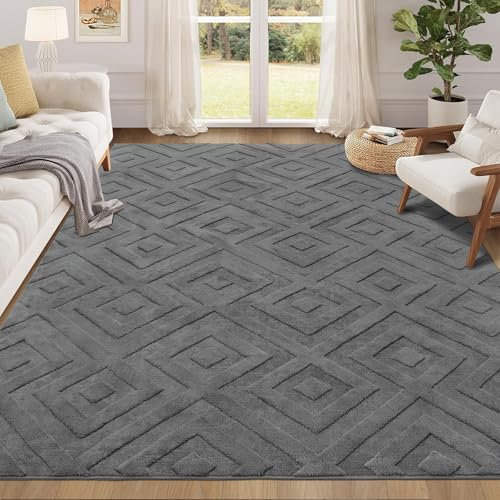 Enyhom Washable Rugs Living Room Anti Slip Rug Classic Large Rugs for Bedroom Low Pile Modern Design Floor Mat Soft Touch Geometric Rugs for Kitchen Office Home Decor, Grey, 120 x 160cm