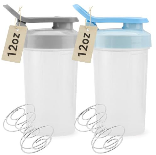 Botella mezcladora de proteínas, vaso agitador de 12 onzas, vasos mezcladores de grado alimenticio para batidos de proteínas, botellas pequeñas para mezclas de proteínas, tapa a prueba de fugas, para