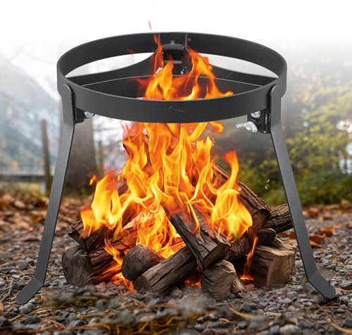 Lcokeiy Campfire Tripod for Cooking, Outdoor Camp Fire Cooking Equipment for Dutch Oven Tripod, Portable and Foldable Fire Pit Stand, Heavy Duty Cooking Tripod