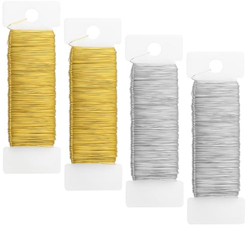 0,35mm x 200m Basteldraht Dünn, 4 Rollen Draht zum Basteln Basteldrähte Schmuckdraht Blumendraht Floristendraht Wickeldraht für Handwerk Blumen Pflanzen Ostern Deko (50 m/Rolle)