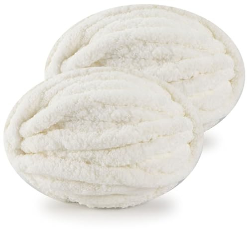 DISDADA Dicke Wolle zum Handstricken 2 StüCk 500g, Chunky Yarn Wolle zum HäKeln, Flauschig Weiche XXL wolle dick für Decke Sockenwolle Schal Mütze (Milchweiß)