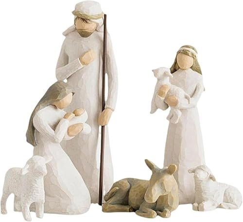 Set presepe Born Scene Willow-Tree Figure Presepe Resina Nascita Belen Natale Presepe con Figure Presepe Natale Figure Presepe Resina Sacra Famiglia Decorazione (G-6 pezzi)