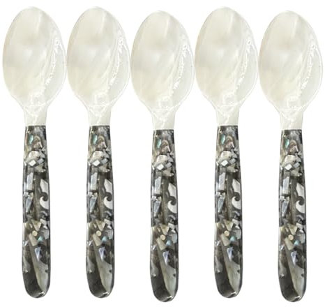 Cuchara de nácar de 5 piezas | Cucharas para caviar | Cuchara decorativa con asas redondas | Servicaviar | Cuchara de concha Deluxe | Cuchara para utensilios | Cucharas de caviar con