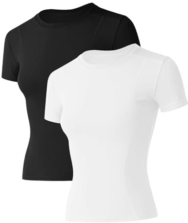 IECCP Damen Kurzarm Sportshirt Fitness Funktions Sport T-Shirt Laufshirt Yoga T-Shirt Atmungsaktiv Leicht Schwarz XS 2 Pack