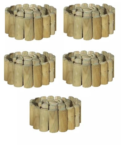 Natural Wooden Border Edging Roll Flexible Garden Fence, 1.0m x 15cm (pack of 5)