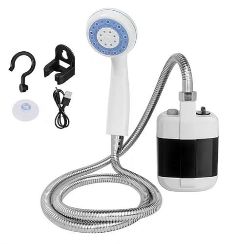 Portable Camping Shower with Rechargeable USB Pump – Outdoor Camp Shower with Hook & Suction Mount, 4–5L/min Flow for Hiking, Car Washing, Pet Bathing