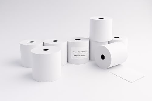 5 Rolls Large 80mm x 60mm Thermal Till Rolls–BPA-Free Receipt Paper for POS, Cash Registers, PDQ Machines with Red Warning Strip