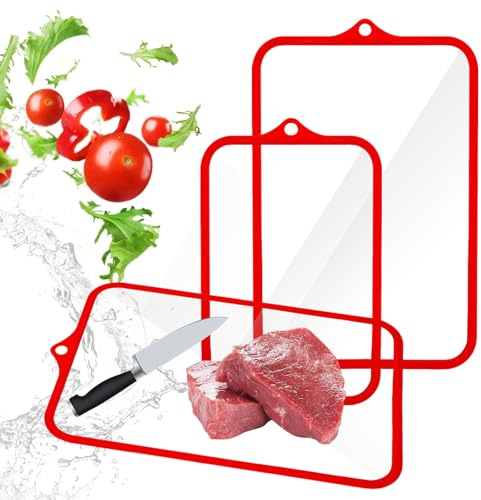 Juego de 2 tablas de cortar de cristal aptas para lavavajillas, 38 x 25 y 30,5 x 20,5 cm, cristal templado, resistente a los arañazos, higiénica, con surco y borde de silicona antideslizante