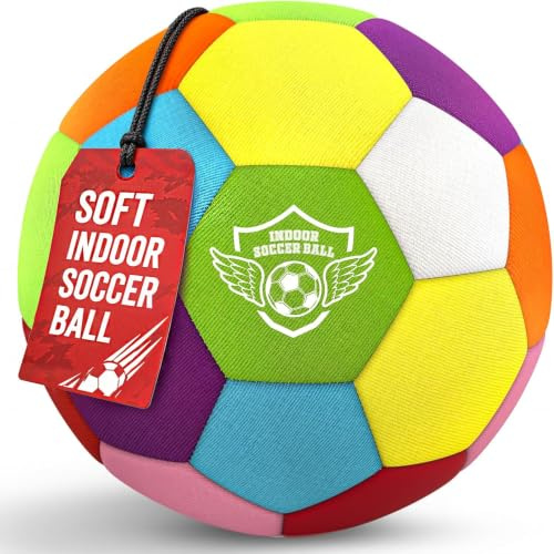 Jofuni Indoor Soft Football for House Home, Training Ball Standard Size 4 | Soft & Safe Ball for Teenager 6-12 Indoor Dribbling, Training, Football Gift for Kids Boys (Colorful)