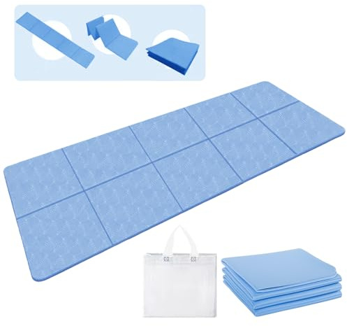 Tappetino Yoga, Tappetino Yoga Pieghevole, 183 x 61 x 0,4 cm Tappetino Yoga da Viaggio Antiscivolo, Tappetino Fitness Portatile con Borsa per il Trasporto per Viaggi e Sport (Blu)