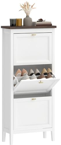 HOMCOM Shoe Cabinet with 3 Flip Drawers, Farmhouse Narrow Shoe Storage Cabinet with Adjustable Shelves, Freestanding for Entryway, Hallway, Living Room, Holds 12-18 Pairs, White