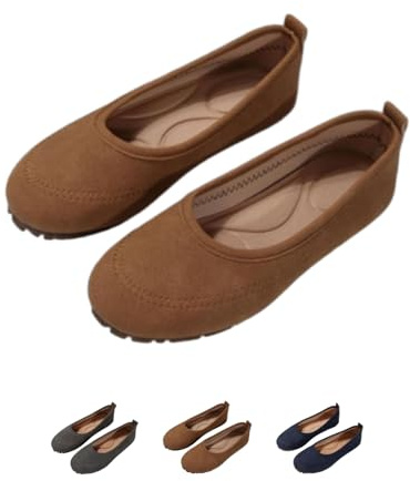 Ballerines plates en daim pour femme - Style décontracté - Bout rond - Chaussures de marche orthopédiques confortables et pliables