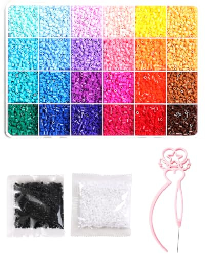 AEIOPRS Cuentas para Planchar 24 Colores (aprox. 8400) + Recargas Negro y Blanco – 2.6mm, Varita Corazón de Precisión – Kit Creativo Educativo, Motricidad Fina y Pixel Art desde 6 Años