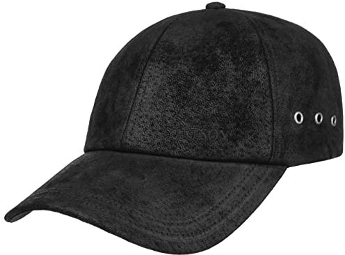 Stetson Rawlins Pigskin Basecap (Vintage-Look) Herren/Damen – Verstellbar (Strapback ca. 55-61 cm) - Baseballcap aus Leder (Schirmlänge 7 cm) – Mit Baumwollfutter - Sommer/Winter schwarz One Size