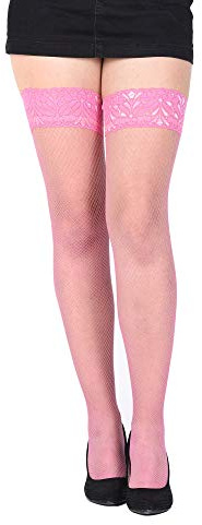 Sexiga fisknät håll upp strumpor med spetstopp av Sentelegri-Storlekar S, M, L, XL, Rosa, XL Plus Tall