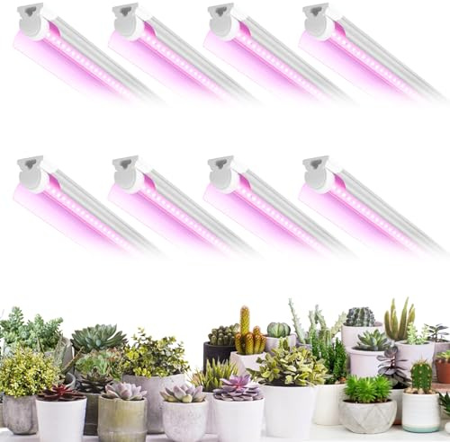 VShape 8 Pack LED Grow Light 2FT, Upgrade 192W(8×24W) High Intensity Full Spectrum Indoor Grow Lights with High PPFD Value, T8 Grow Lights for Indoor Plants, Seed Starting, Succulent, Vegetables