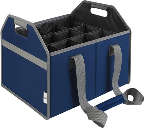 TheBarsentials 12 Bottle Wine Carrier Bag Collapsible Reusable with Strap for Liquor Champagne Beer Glasses Storage Shopping Travel (Navy Blue)