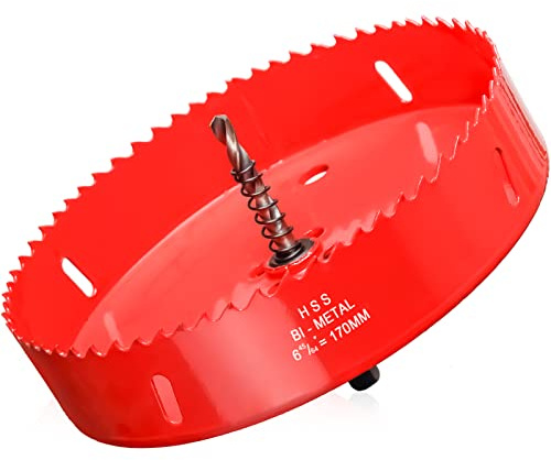 Borrkrona 170 mm diameter med centreringsborr, universell hålsåg, hålfräs, hålborr av HSS M44 bimetall för trä, mjuk metall och plast (ribpplattor och gips), med separerbara borr