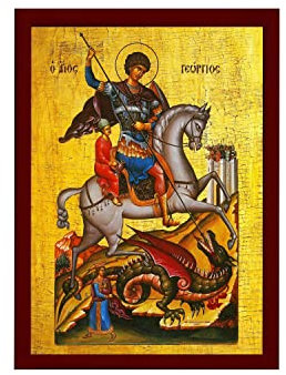 Heiliger Georg-Symbol, handgefertigt, griechisch-orthodoxe Ikone des Heiligen Georgs, byzantinische Kunst, Wandbehang, Holzschild, religiöses Dekor, 11 x 15 cm